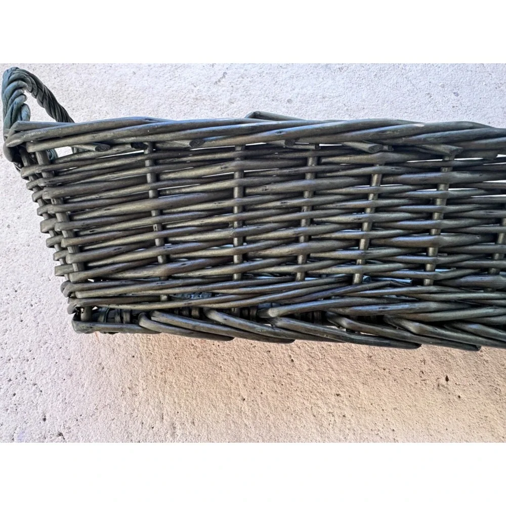 Dark Green Rectangle Shaped Wicker Basket
